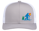 Mid-Profile Trucker Cap - Silver/White - Snapback - Colorado Bigfoot Ski Forest