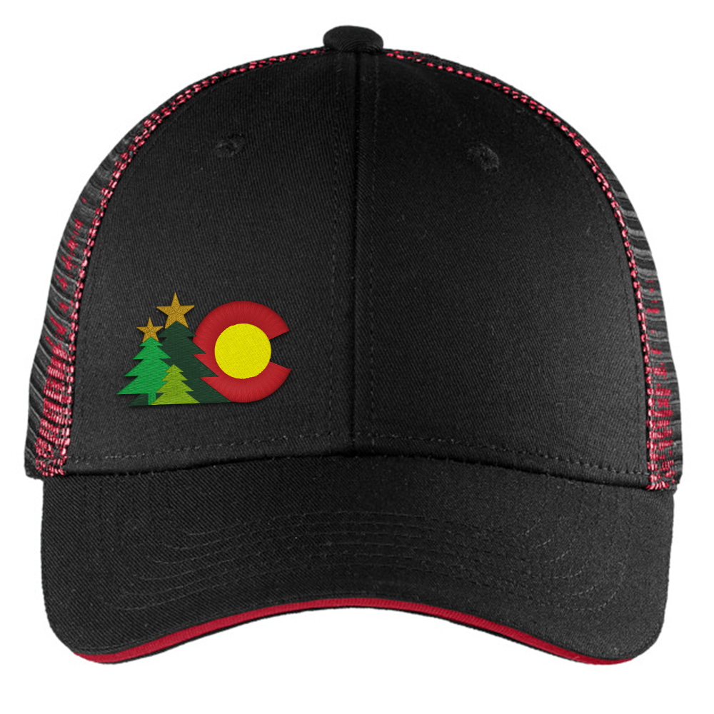 CO Christmas - Trucker Hat - Black & Red Mesh – Colorado Hat Company