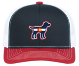 Mid-Profile Trucker Cap - Navy, Red and White - Snapback - Colorado Flag Labrador