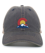 Colorado Mountain Super Soft Mesh Snap Back Trucker Hat - Navy & Tan